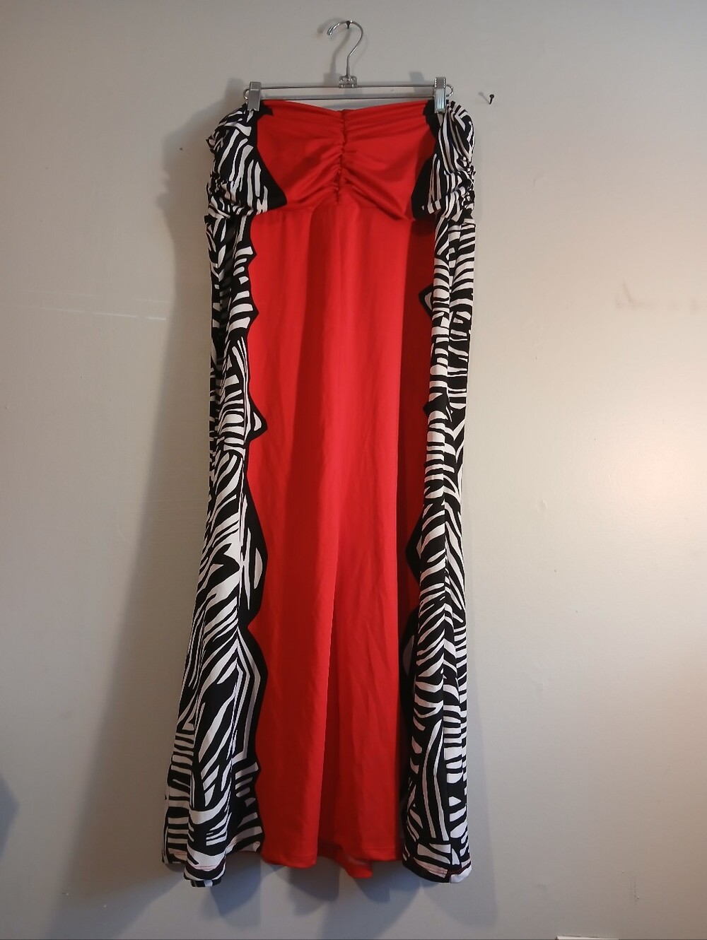 Venus Brand Red Strapless Maxi Dress with Black & White Zebra Panels. Size XL